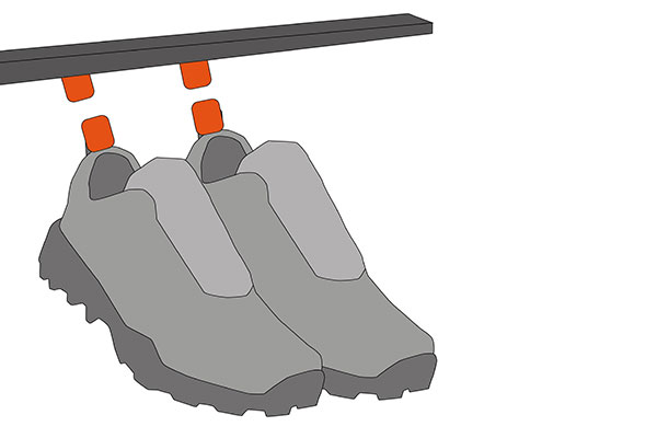 Fastening concept for the storage of footwear