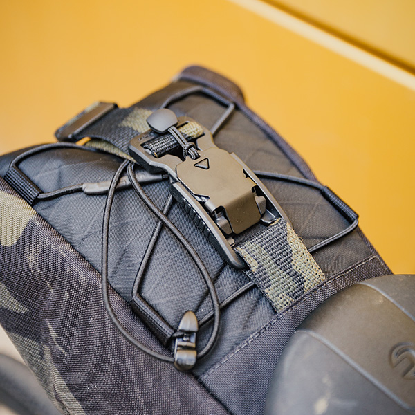 close up of the bike bag with v-buckle fastener