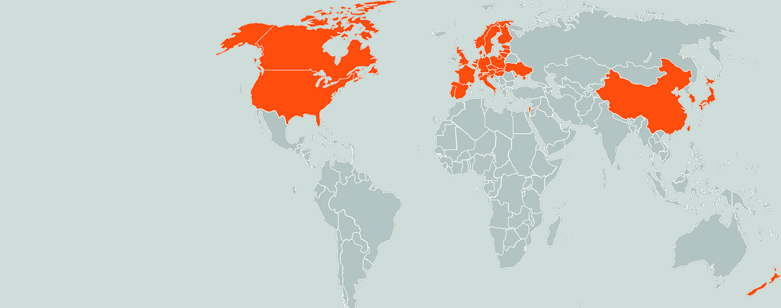 World map with marked partner countries