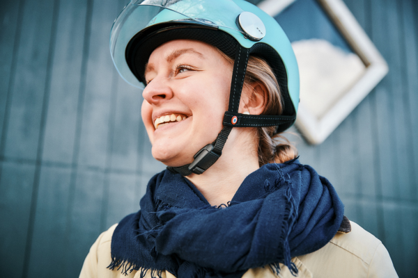 Woman wearing NACA helmet