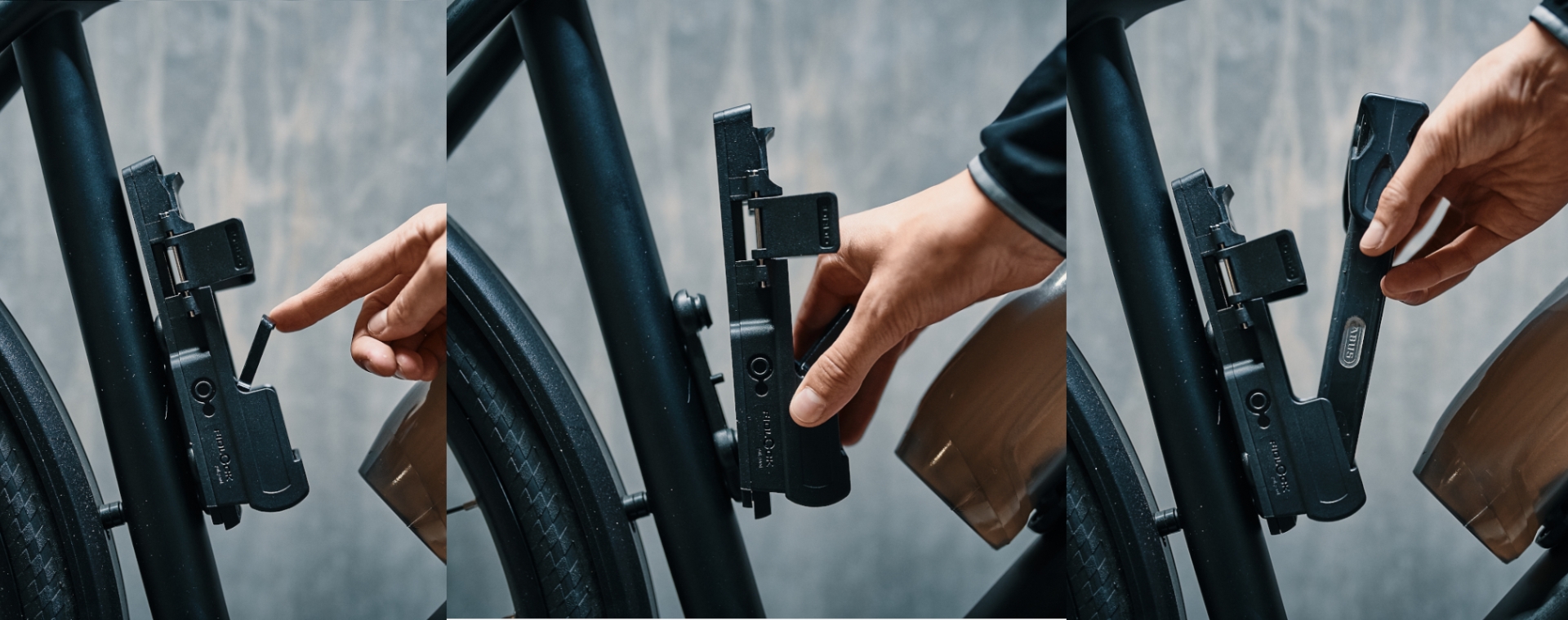 Person putting Abus lock on FIDLOCK bike base