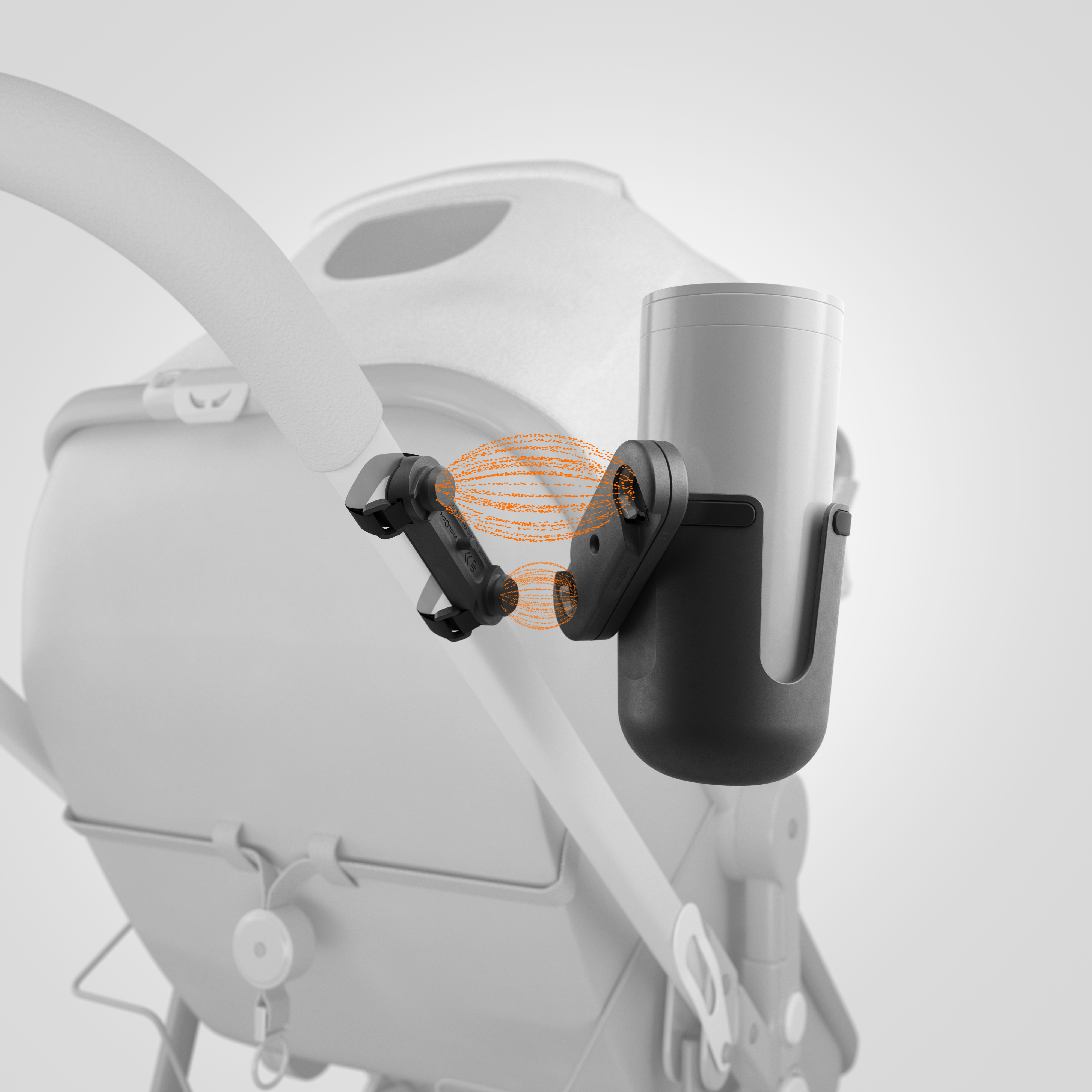 FIDLOCK_TWIST_cup holder_mit Kaffeebecher_am Kinderwagen montiert-Magnetwolke