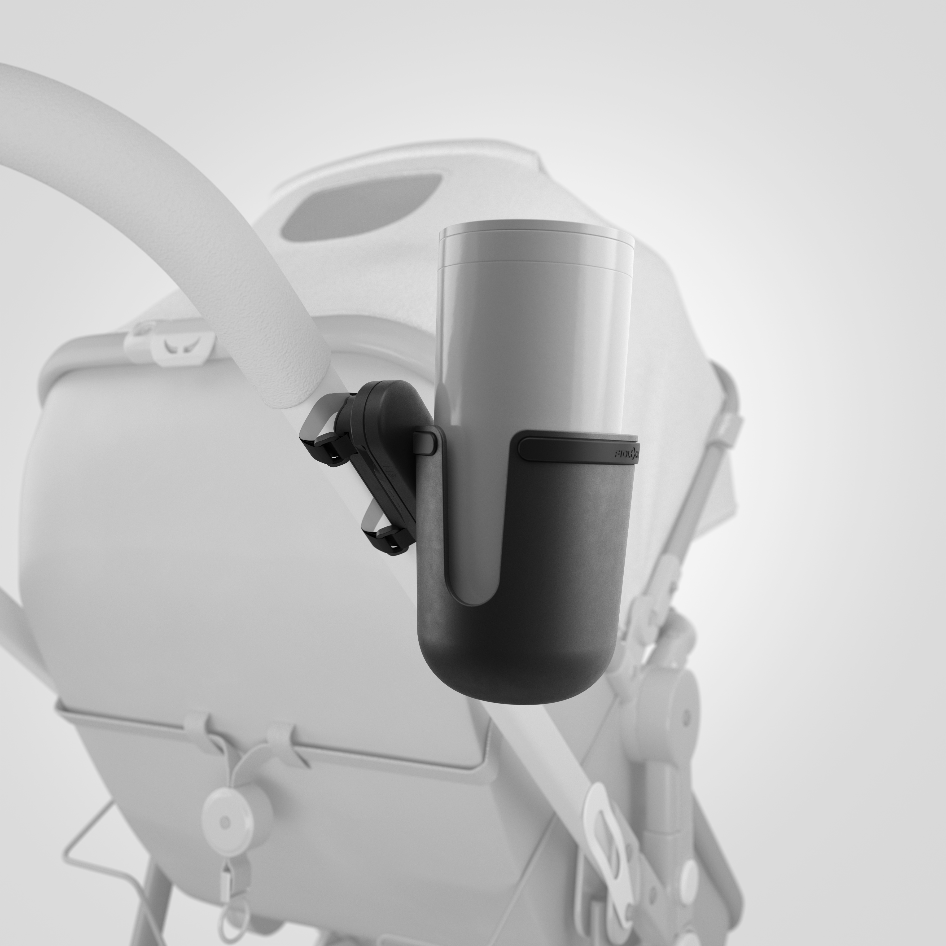 FIDLOCK_TWIST_cup holder_mit Kaffeebecher_am Kinderwagen montiert